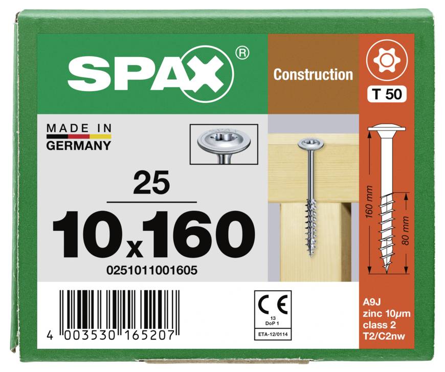 SPAX 0251011001605 Tellerschrauben 10mm 160mm T-STAR plus Stahl 25St.
