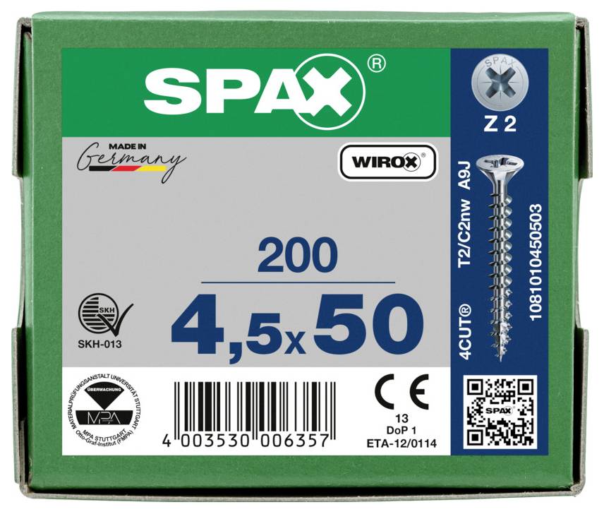 Schachteln mit SPAX-Schrauben mit der Aufschrift 200, 4,5x50, 