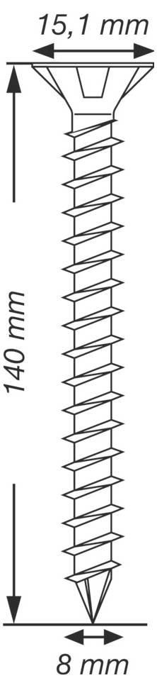 Technische Zeichnung einer Schraube: 140 mm lang, 8 mm breit, mit 15,1 mm Kopfdurchmesser.