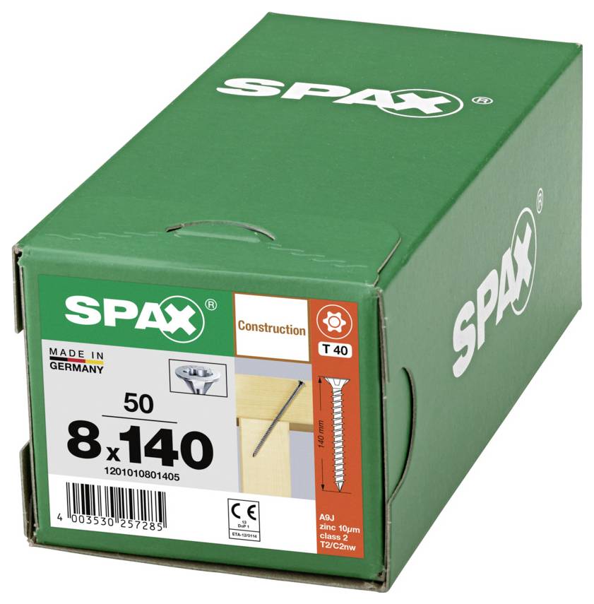 Grüne SPAX-Schraubenbox mit der Aufschrift „Konstruktion