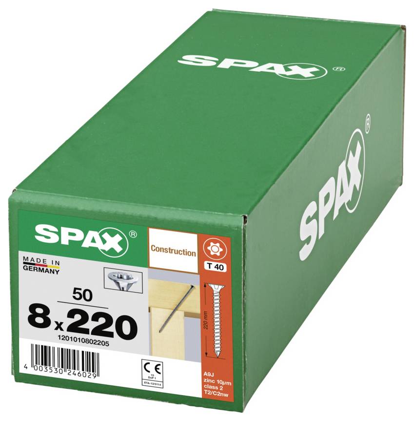 Grüne SPAX-Schraubenbox mit Etikett „8 x 220