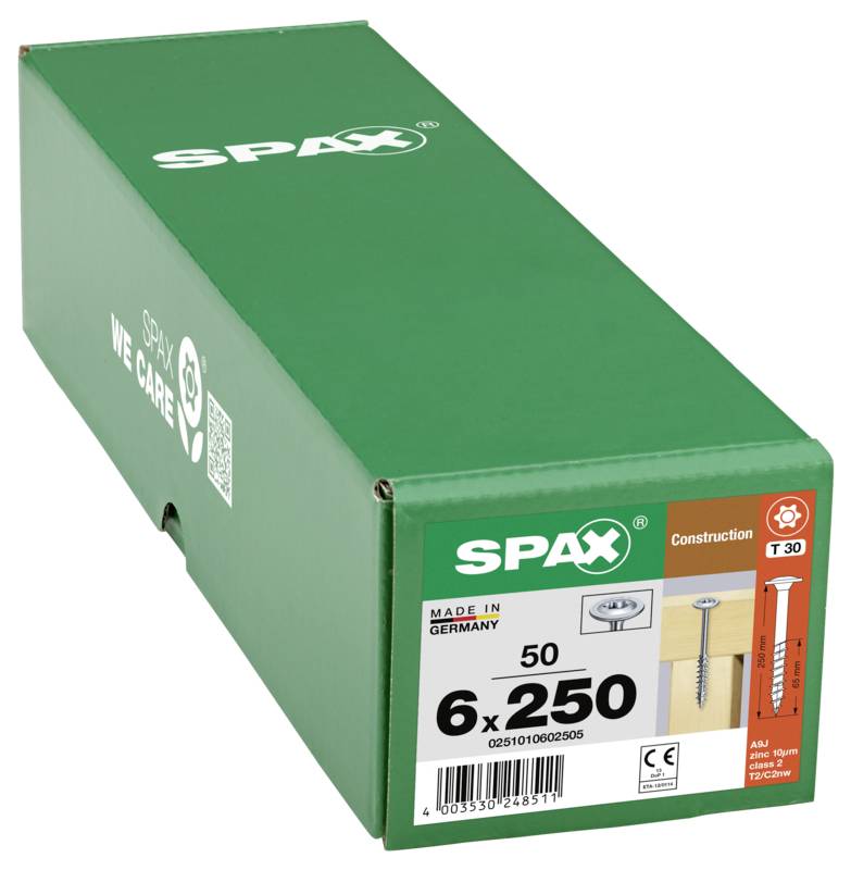 SPAX 0251010602505 Tellerschrauben 6mm 250mm T-STAR plus Stahl 50St.
