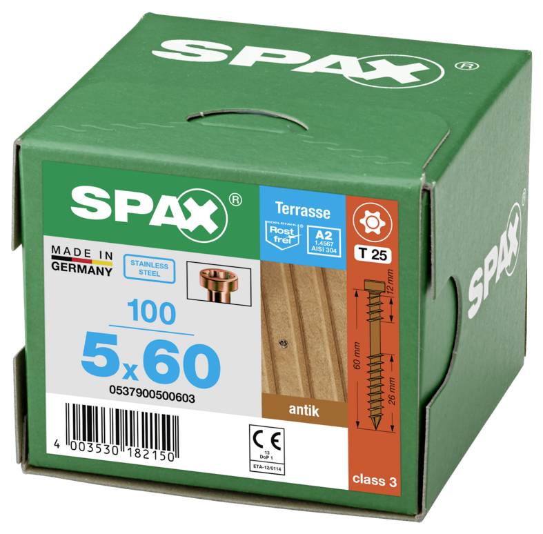 SPAX 0537900500603 Zylinderkopfschrauben-Sortiment 5mm 60mm T-STAR plus Edelstahl (rostfrei) 100St.