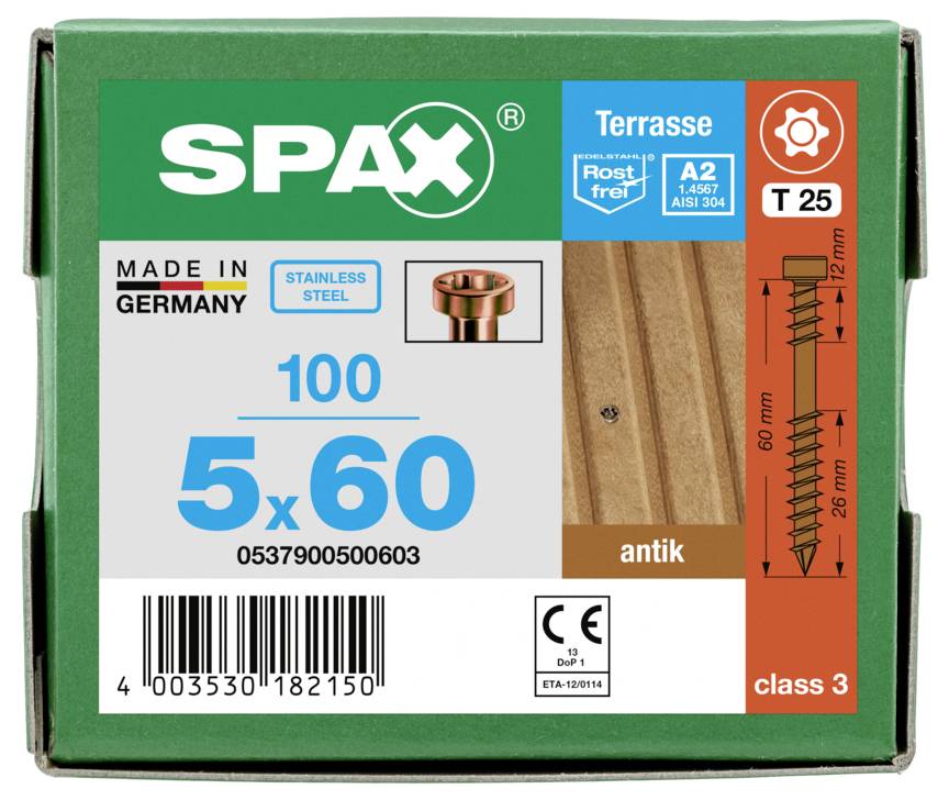 SPAX 0537900500603 Zylinderkopfschrauben-Sortiment 5mm 60mm T-STAR plus Edelstahl (rostfrei) 100St.