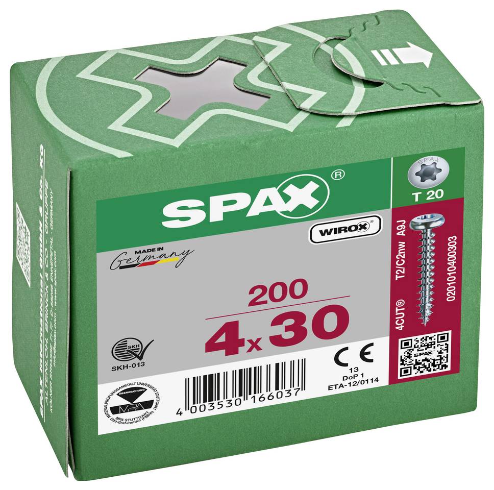 SPAX 0201010400303 Halbrundschrauben 4mm 30mm T-STAR plus Stahl 200St.