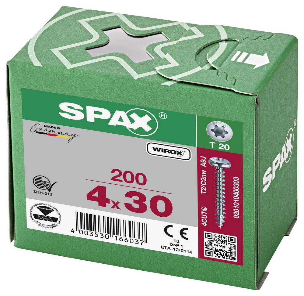 SPAX 0201010400303 Halbrundschrauben 4mm 30mm T-STAR plus Stahl 200St.