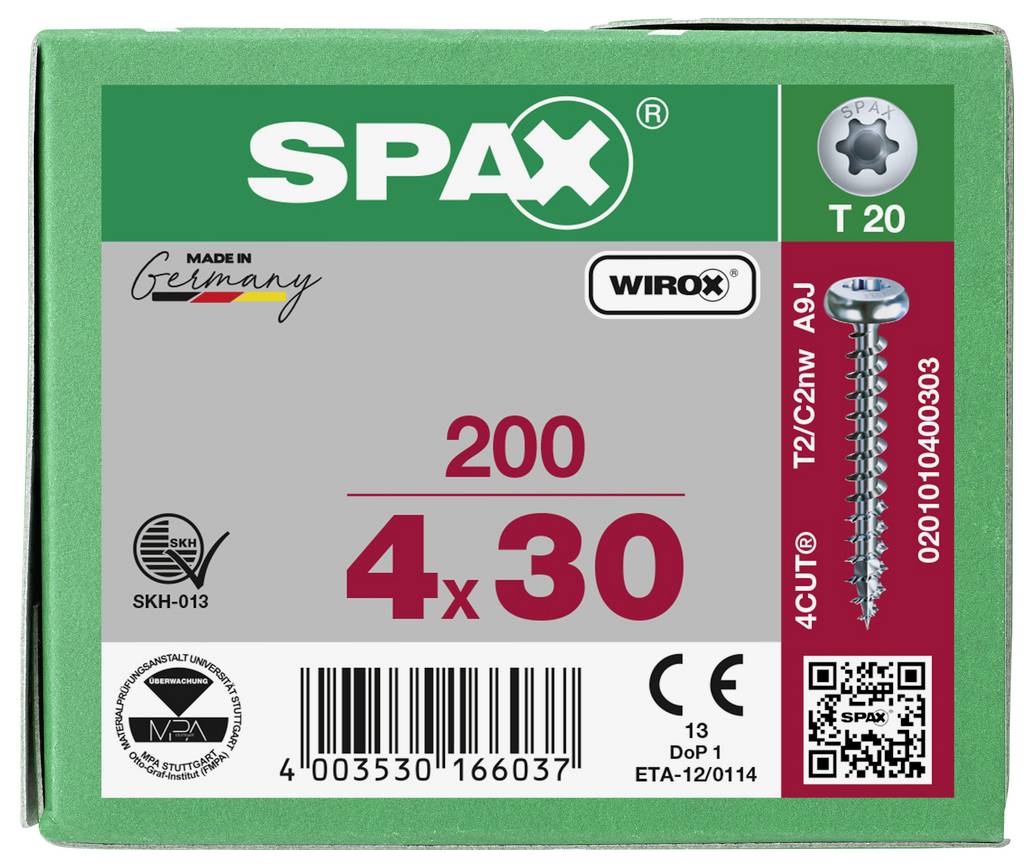 Packung mit SPAX WIROX Schrauben mit der Bezeichnung „200