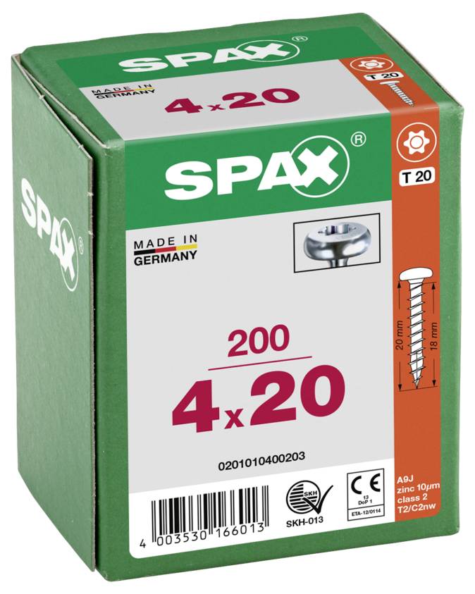 SPAX 0201010400203 Halbrundschrauben 4mm 20mm T-STAR plus Stahl 200St.