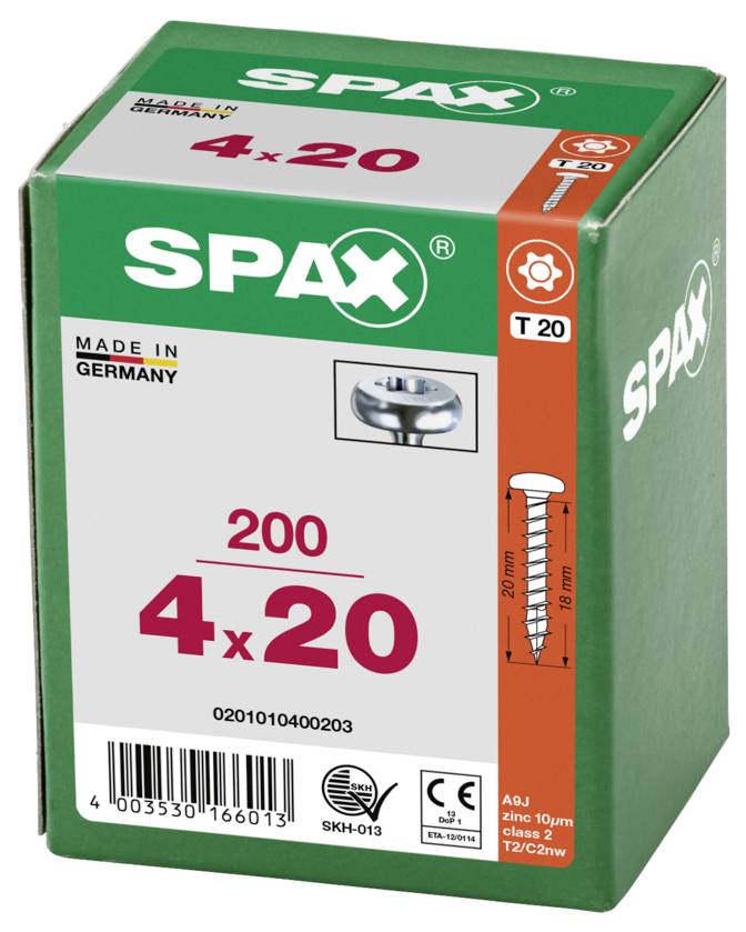 SPAX 0201010400203 Halbrundschrauben 4mm 20mm T-STAR plus Stahl 200St.