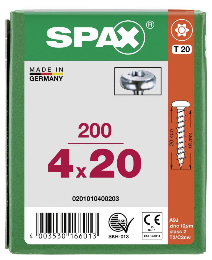 SPAX 0201010400203 Halbrundschrauben 4mm 20mm T-STAR plus Stahl 200St.
