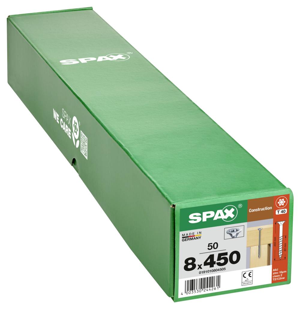 SPAX 0191010804505 Senkkopfschraube 8mm 450mm T-STAR plus Stahl 50St.