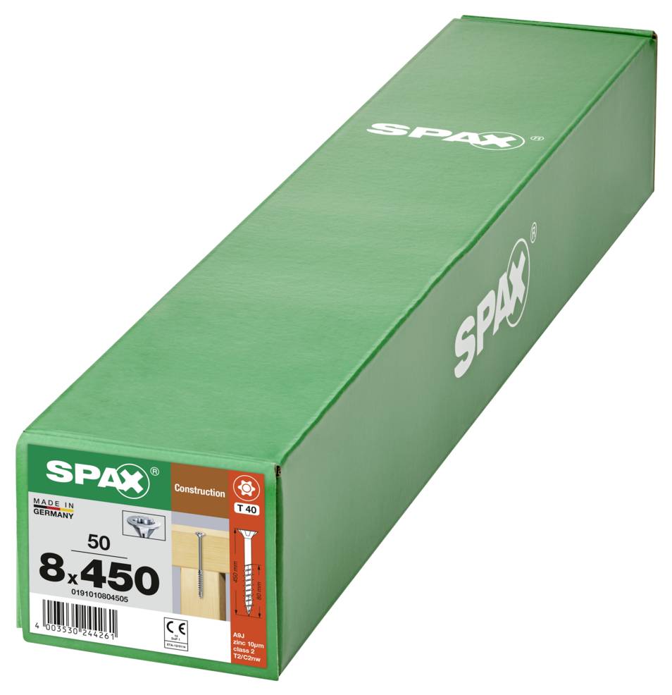 SPAX 0191010804505 Senkkopfschraube 8mm 450mm T-STAR plus Stahl 50St.