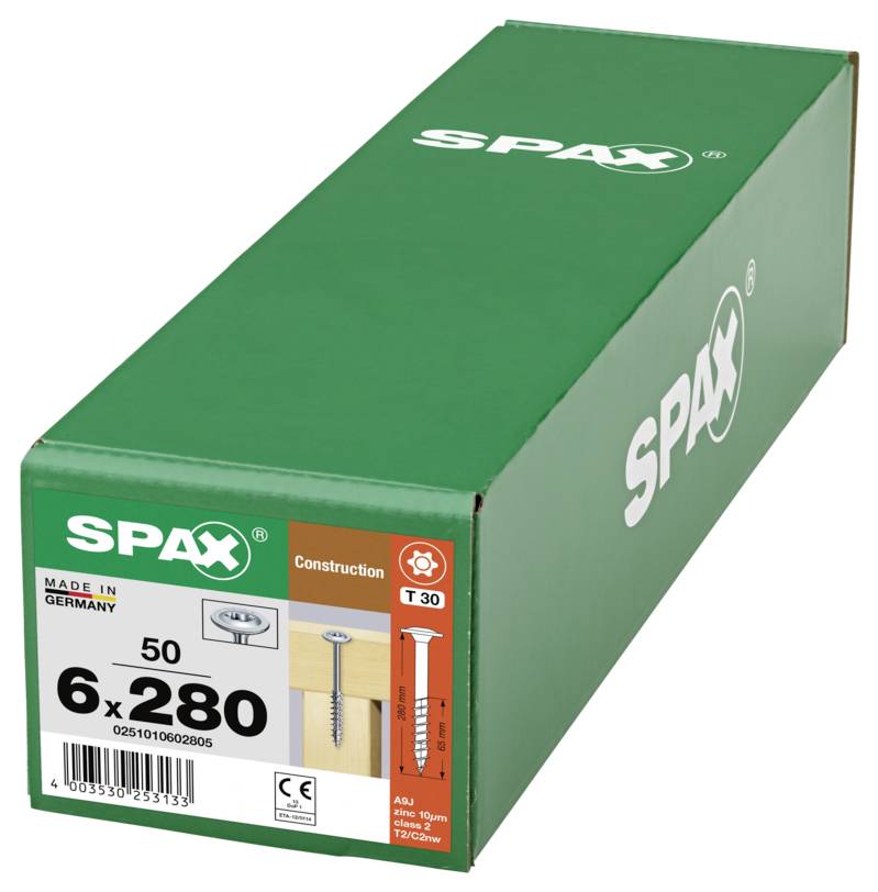 SPAX 0251010602805 Tellerschrauben 6mm 280mm T-STAR plus Stahl 50St.