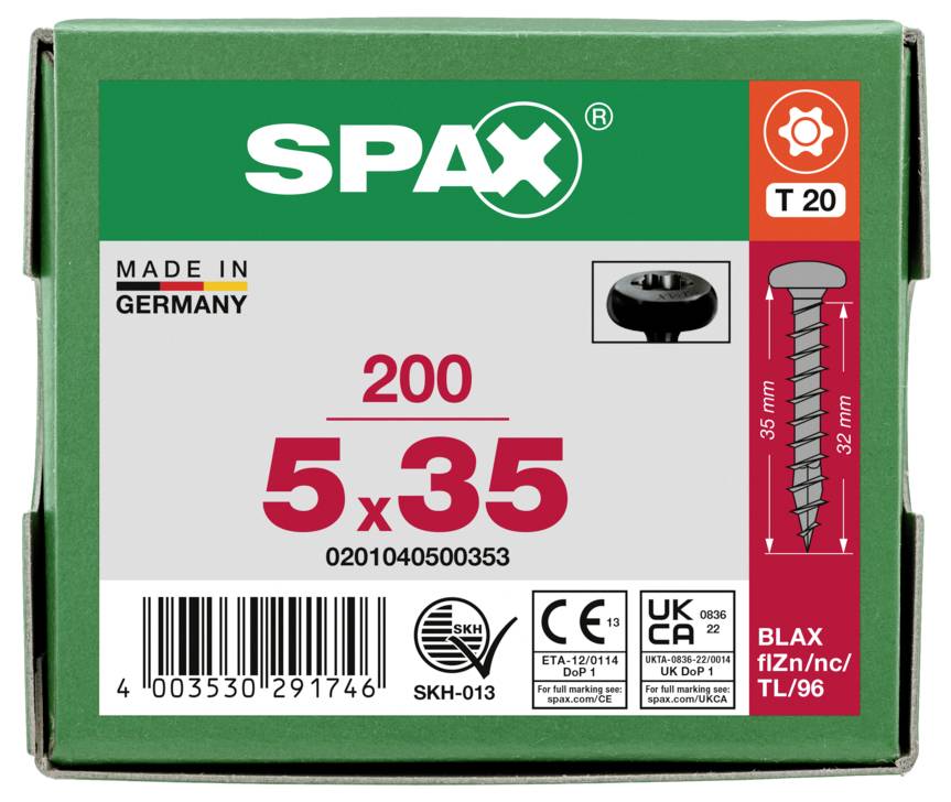 SPAX 0201040500353 Halbrundschrauben 5mm 35mm T-STAR plus Stahl 200St.