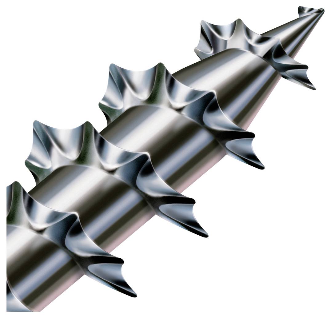 Nahaufnahme eines metallischen Bohrers mit spiralförmigen Schneidfurchen auf weißem Hintergrund.