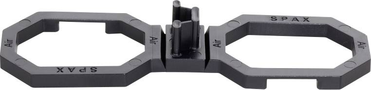 Schwarzes Doppel-Sechskant-Schlüsselwerkzeug mit zentraler Halterung, mit SPAX-Beschriftung, zum Antreiben von Befestigungselementen.
