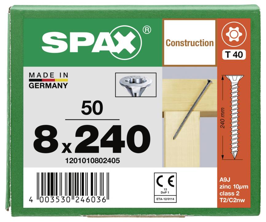 SPAX 1201010802405 Senkkopfschraube 8mm 240mm T-STAR plus Stahl 50St.