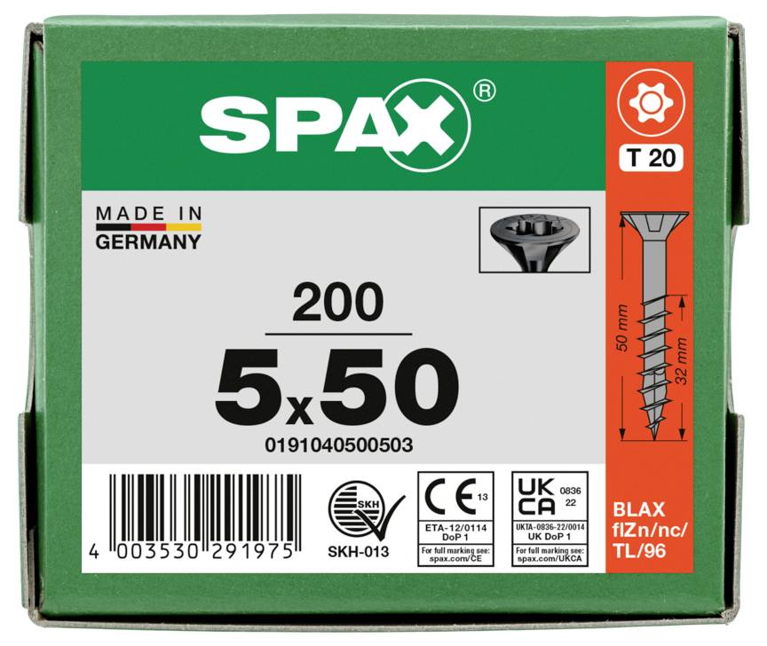 SPAX 0191040500503 Senkkopfschraube 5mm 50mm T-STAR plus Stahl 200St.