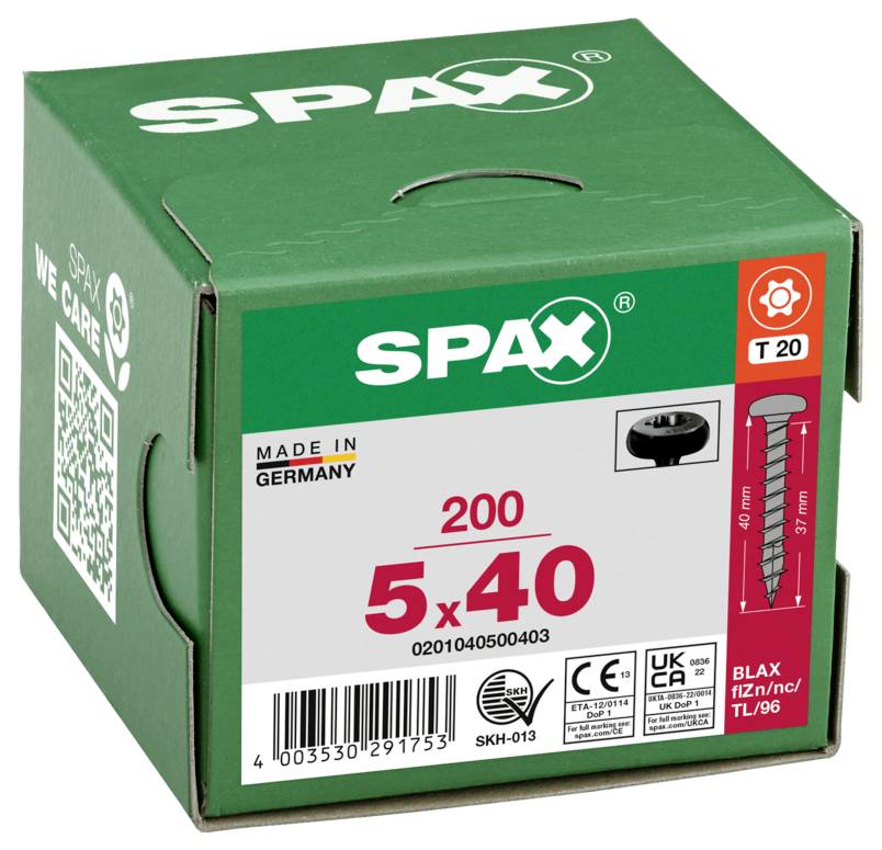 SPAX 0201040500403 Halbrundschrauben 5mm 40mm T-STAR plus Stahl 200St.