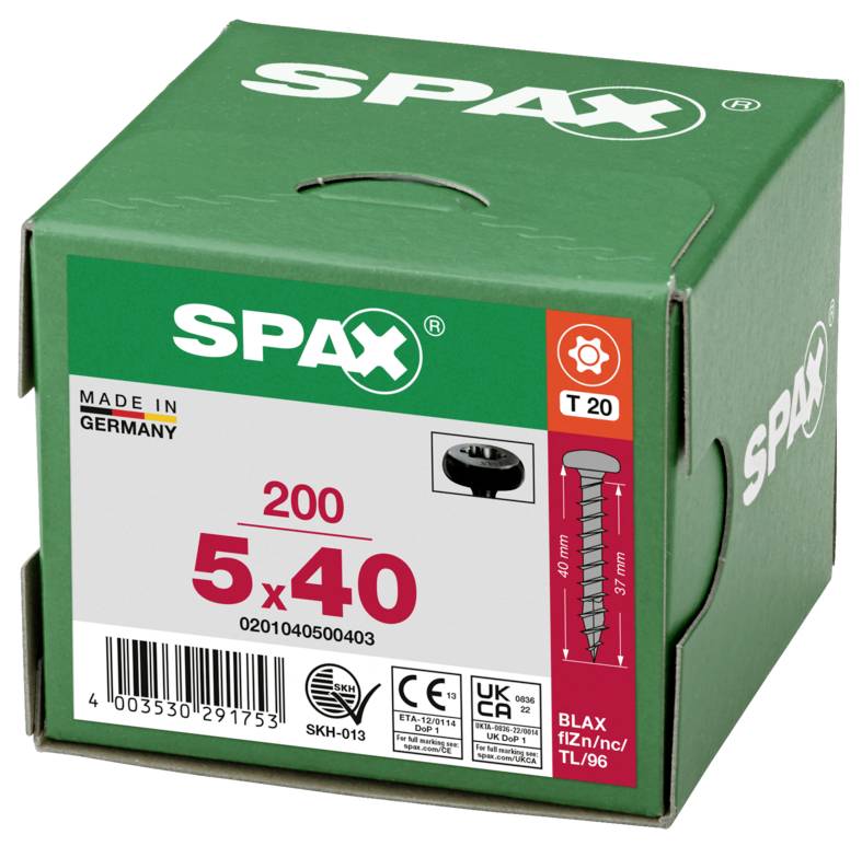 SPAX 0201040500403 Halbrundschrauben 5mm 40mm T-STAR plus Stahl 200St.