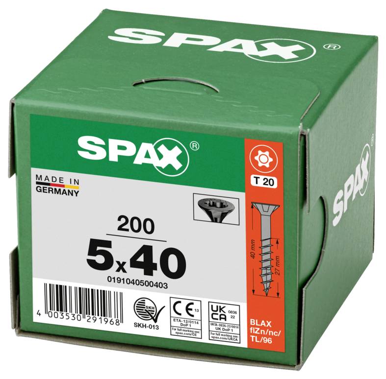 SPAX 0191040500403 Senkkopfschraube 5mm 40mm T-STAR plus Stahl 200St.