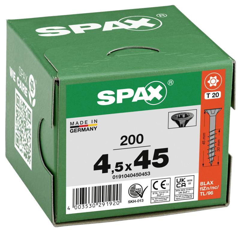 SPAX 0191040450453 Senkkopfschraube 4.5mm 45mm T-STAR plus Stahl 200St.