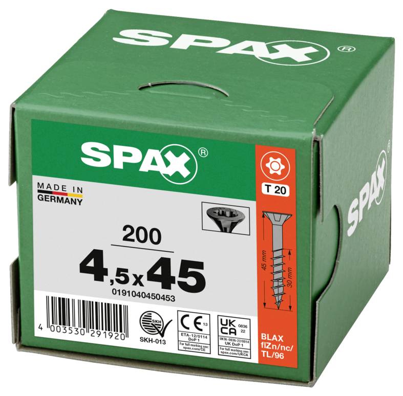 SPAX 0191040450453 Senkkopfschraube 4.5mm 45mm T-STAR plus Stahl 200St.