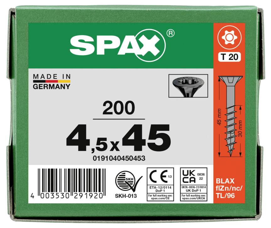 SPAX 0191040450453 Senkkopfschraube 4.5mm 45mm T-STAR plus Stahl 200St.