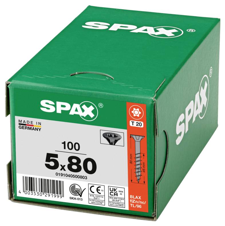SPAX 0191040500803 Senkkopfschraube 5mm 80mm T-STAR plus Stahl 100St.