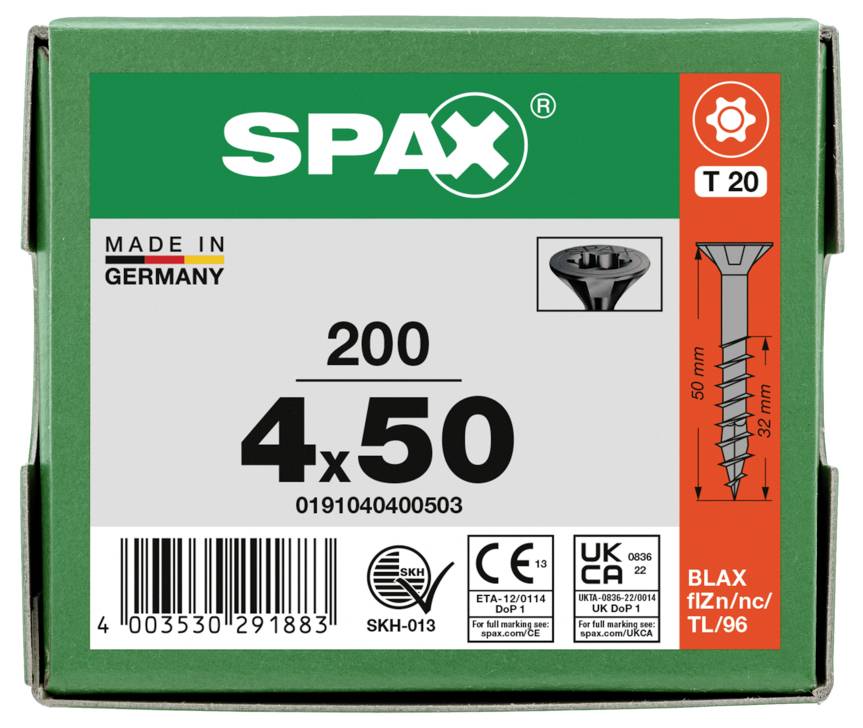SPAX 0191040400503 Senkkopfschraube 4mm 50mm T-STAR plus Stahl 200St.