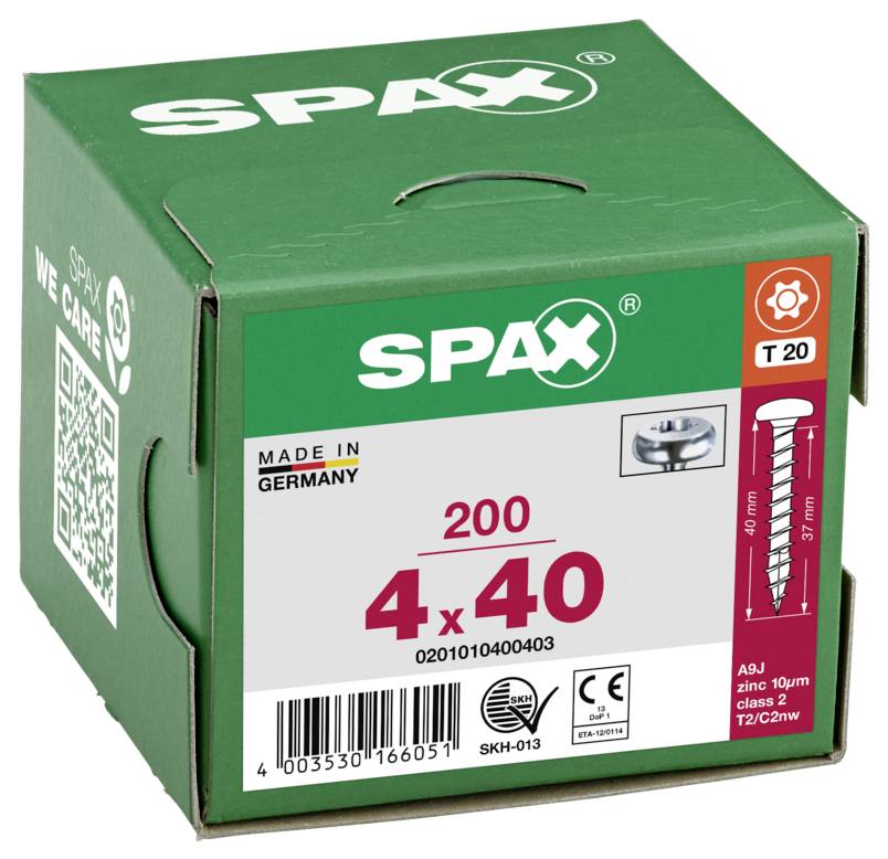 SPAX 0201010400403 Halbrundschrauben 4mm 40mm T-STAR plus Stahl 200St.