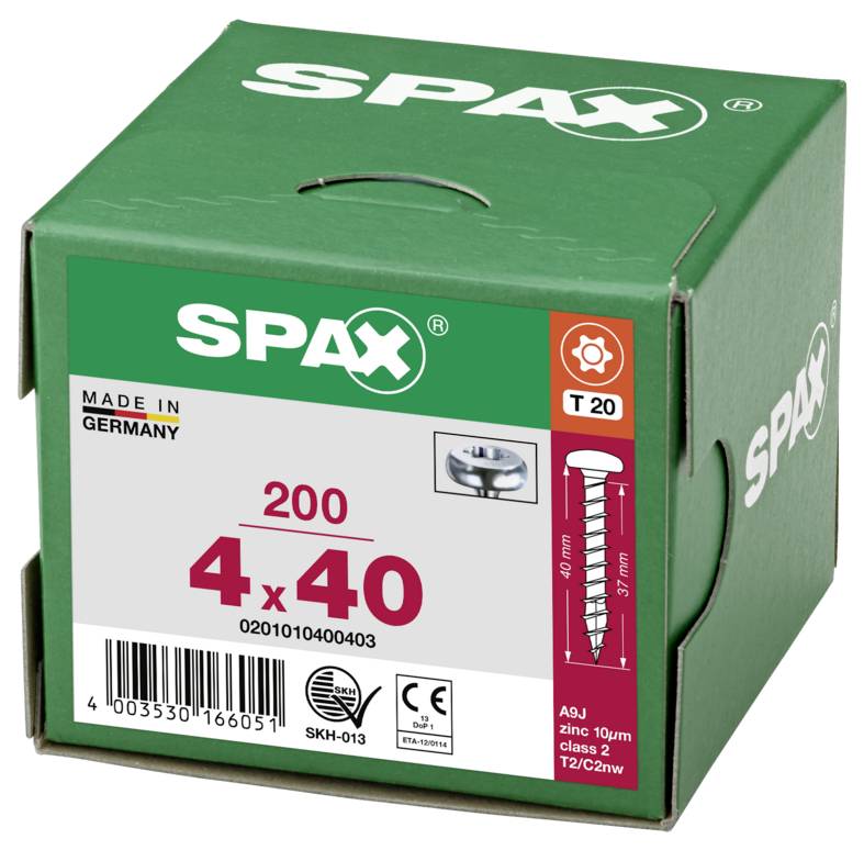SPAX 0201010400403 Halbrundschrauben 4mm 40mm T-STAR plus Stahl 200St.