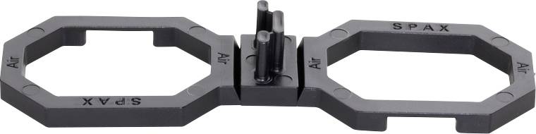 Schwarzes Metall SPAX-Luftwerkzeug mit zwei achteckigen Griffen, die durch eine zentrale Klemmvorrichtung oder einen zentralen Verbinder verbunden sind.