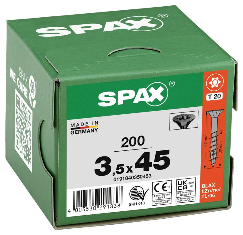SPAX 0191040350453 Senkkopfschraube 3.5mm 45mm T-STAR plus Stahl 200St.