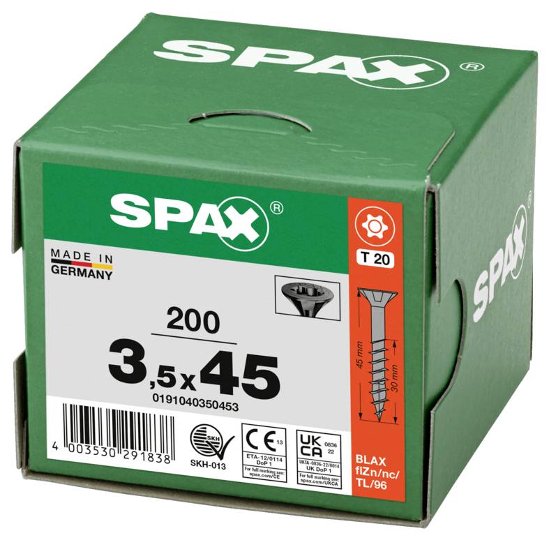 SPAX 0191040350453 Senkkopfschraube 3.5mm 45mm T-STAR plus Stahl 200St.