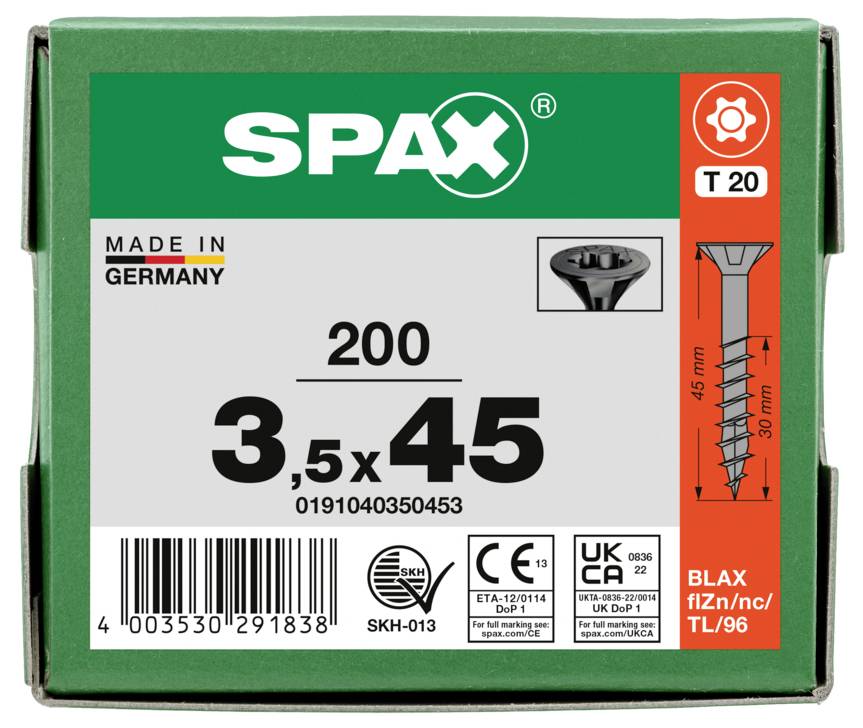 SPAX 0191040350453 Senkkopfschraube 3.5mm 45mm T-STAR plus Stahl 200St.