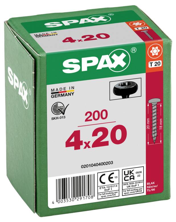 SPAX 0201040400203 Halbrundschrauben 4mm 20mm T-STAR plus Stahl 200St.