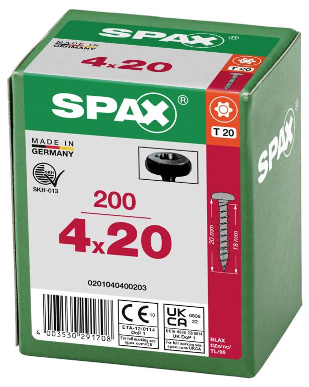 SPAX 0201040400203 Halbrundschrauben 4mm 20mm T-STAR plus Stahl 200St.