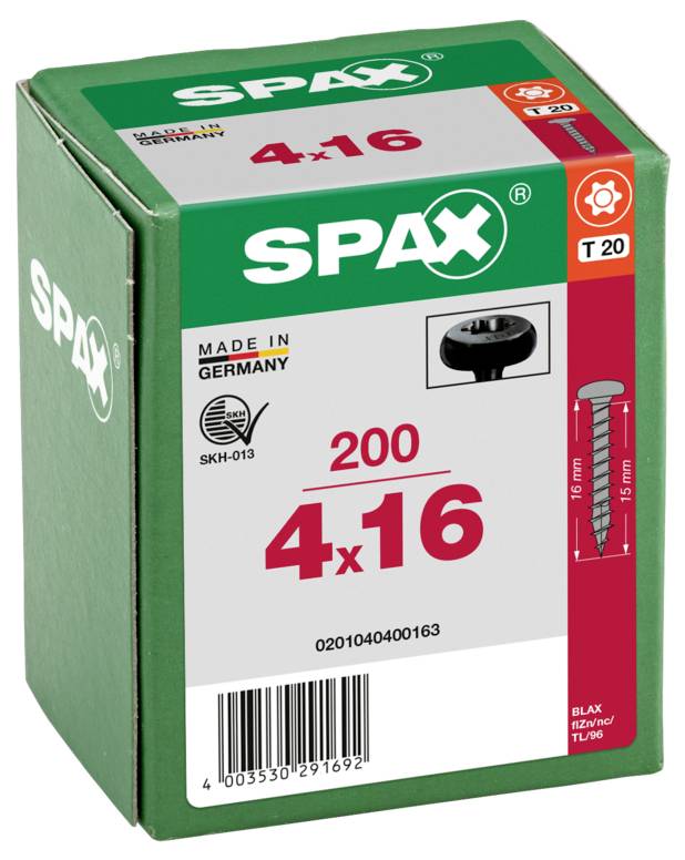 SPAX 0201040400163 Halbrundschrauben 4mm 16mm T-STAR plus Stahl 200St.
