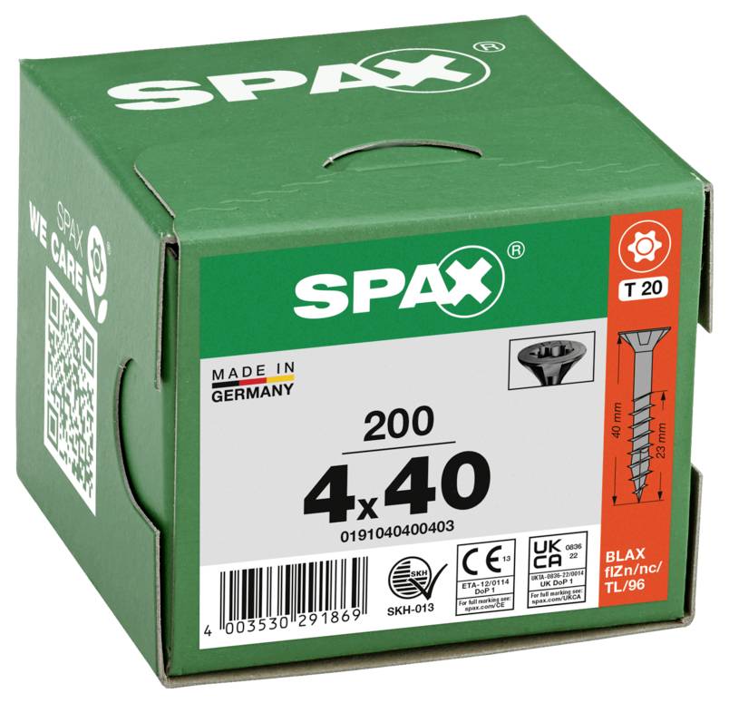 SPAX 0191040400403 Senkkopfschraube 4mm 40mm T-STAR plus Stahl 200St.