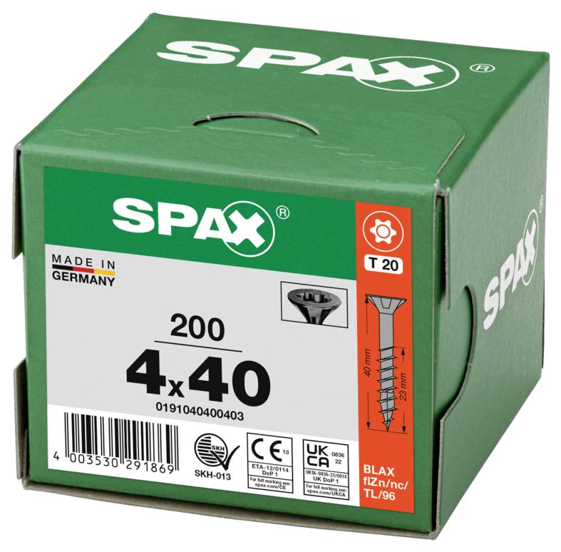 SPAX 0191040400403 Senkkopfschraube 4mm 40mm T-STAR plus Stahl 200St.