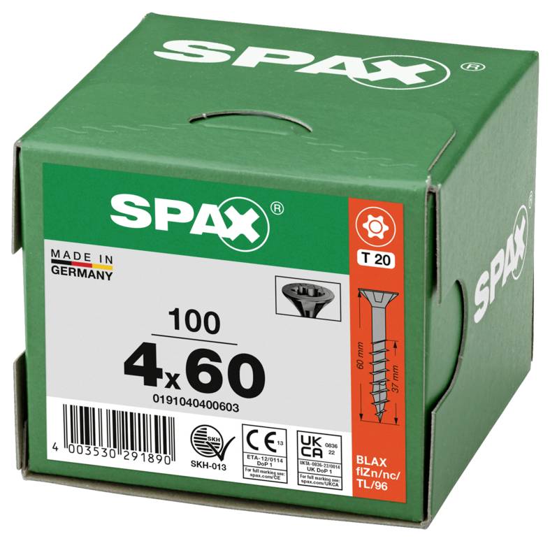 SPAX 0191040400603 Senkkopfschraube 4mm 60mm T-STAR plus Stahl 100St.