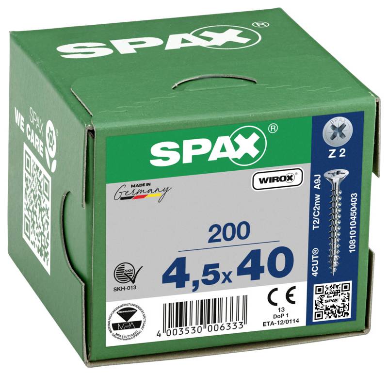 Grüne SPAX-Schraubenbox mit der Bezeichnung „200 4,5x40