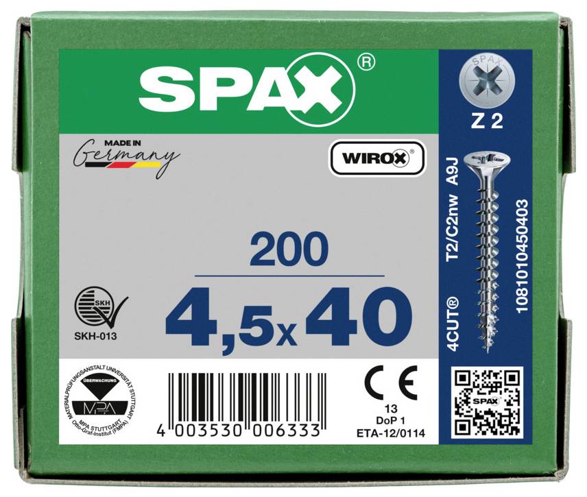 SPAX 1081010450403 Senkkopfschraube 4.5mm 40mm Stahl 200St.