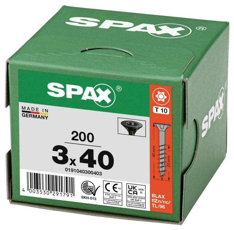 SPAX 0191040300403 Senkkopfschraube 3mm 40mm T-STAR plus Stahl 200St.