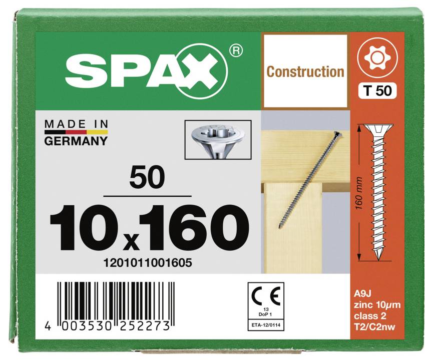 SPAX 1201011001605 Senkkopfschraube 10mm 160mm T-STAR plus Stahl 50St.