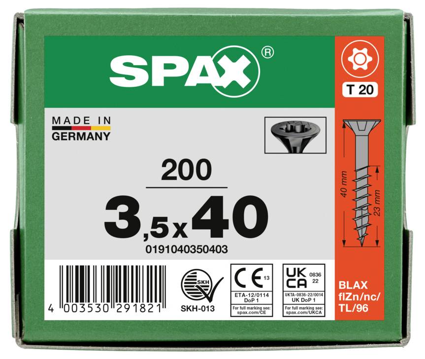 SPAX 0191040350403 Senkkopfschraube 3.5mm 40mm T-STAR plus Stahl 200St.
