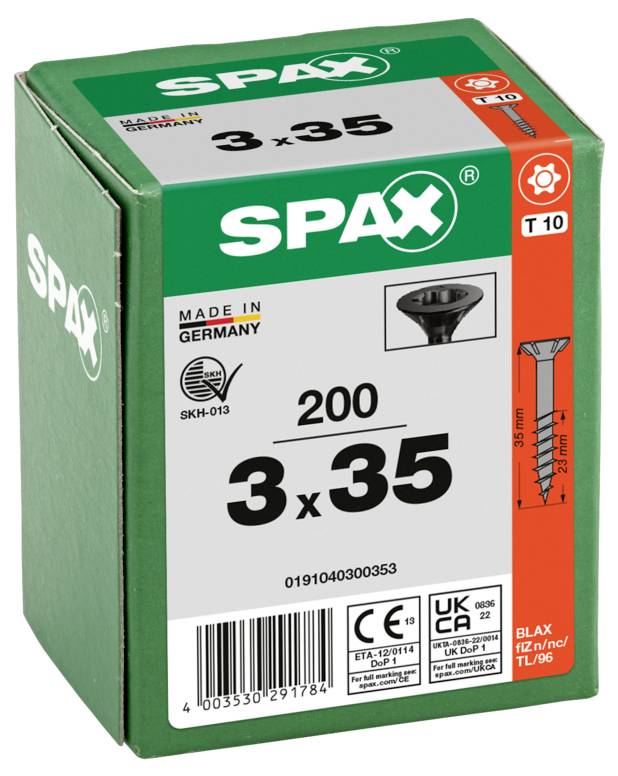 SPAX 0191040300353 Senkkopfschraube 3mm 35mm T-STAR plus Stahl 200St.