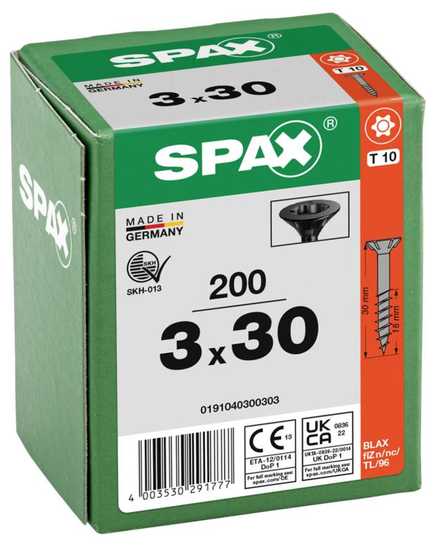 SPAX 0191040300303 Senkkopfschraube 3mm 30mm T-STAR plus Stahl 200St.