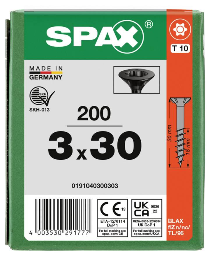 SPAX 0191040300303 Senkkopfschraube 3mm 30mm T-STAR plus Stahl 200St.